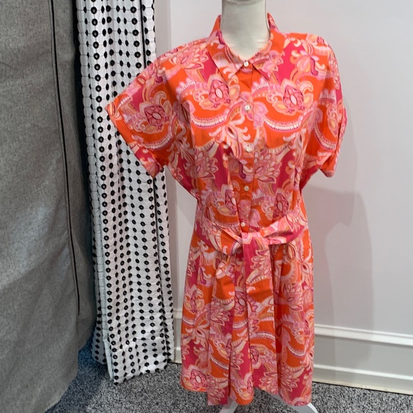Talbots Dresses & Skirts - Talbots Vibrant Pink and Orange Paisley Button-Down Dress.  Size 12P. Never worn